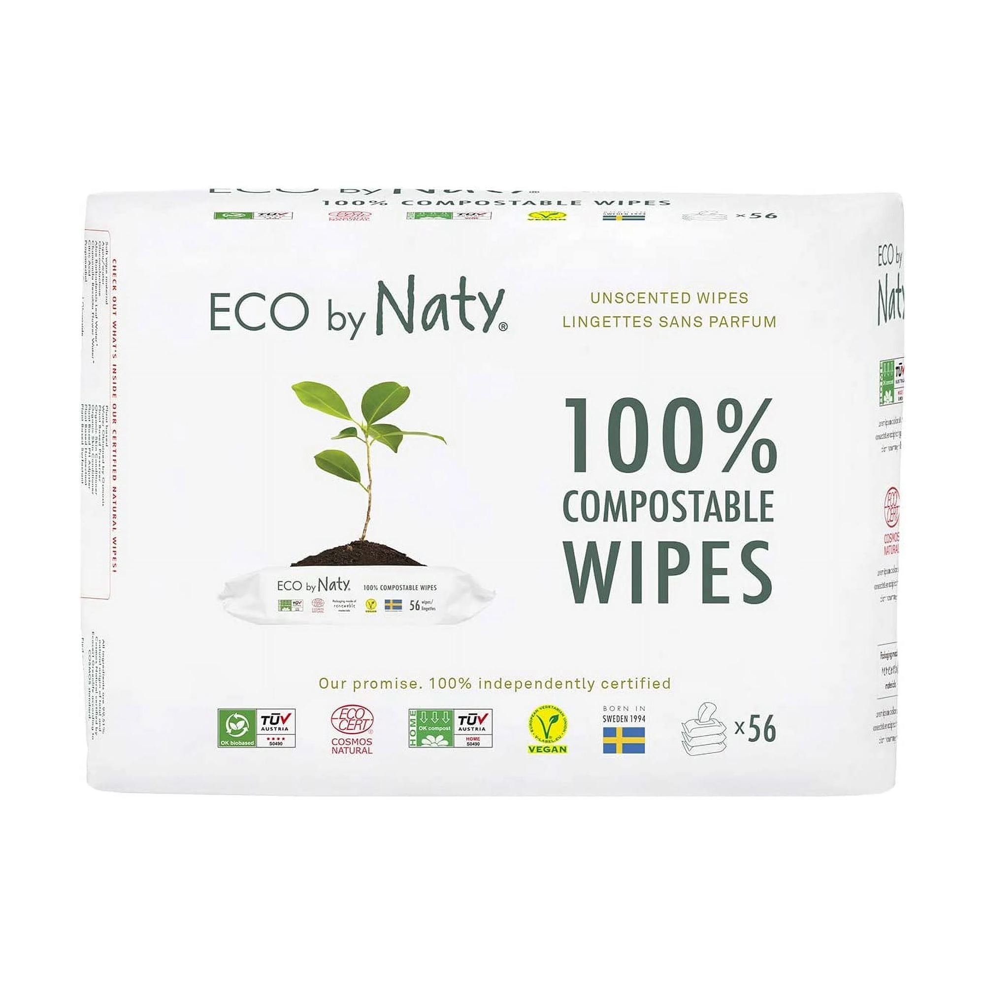 Уцінка! Дитячі вологі екосерветки ECO by Naty Sensitive Wipes без запаху, 168 шт